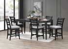 Black Color 7pc Dining Set Counter Height Table And 6x High Chairs Upholstered Fabric Cushion Seats Solid wood Dining Room Furniture