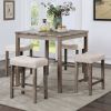 Transitional 5pc Counter Height Dining Set Gray Counter HT. Table and 4x Stools Linen-like Beige Cushion Seat Dining Room