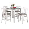 White Solid wood 5pc Counter Height Dining Set Table 4x Chairs Gray Linen Like Fabric Cushions Seats Chairs Dining Room