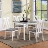 Modern White Solid wood 5pc Dining Set Table 4x Chairs Gray Fabric Cushions Seats Chairs Dining Room