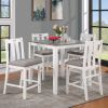 White Solid wood 5pc Counter Height Dining Set Table 4x Chairs Gray Linen Like Fabric Cushions Seats Chairs Dining Room