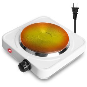 1500W Electric Single Burner Portable Heating Hot Plate Stove Countertop RV Hotplate with Non Slip Rubber Feet 5 Temperature Adjustments (Color: White, Power: 1500W)